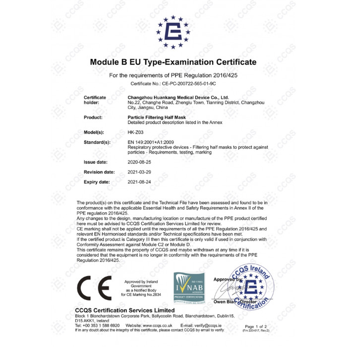 Certificato CE 2834